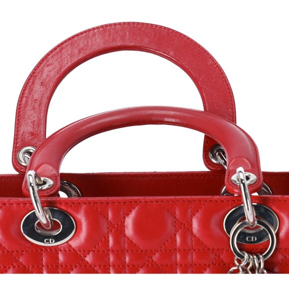 Christian Dior Lady Dior Large Bag Handbag Red Lambskin Quilted - Picture 4 of 10